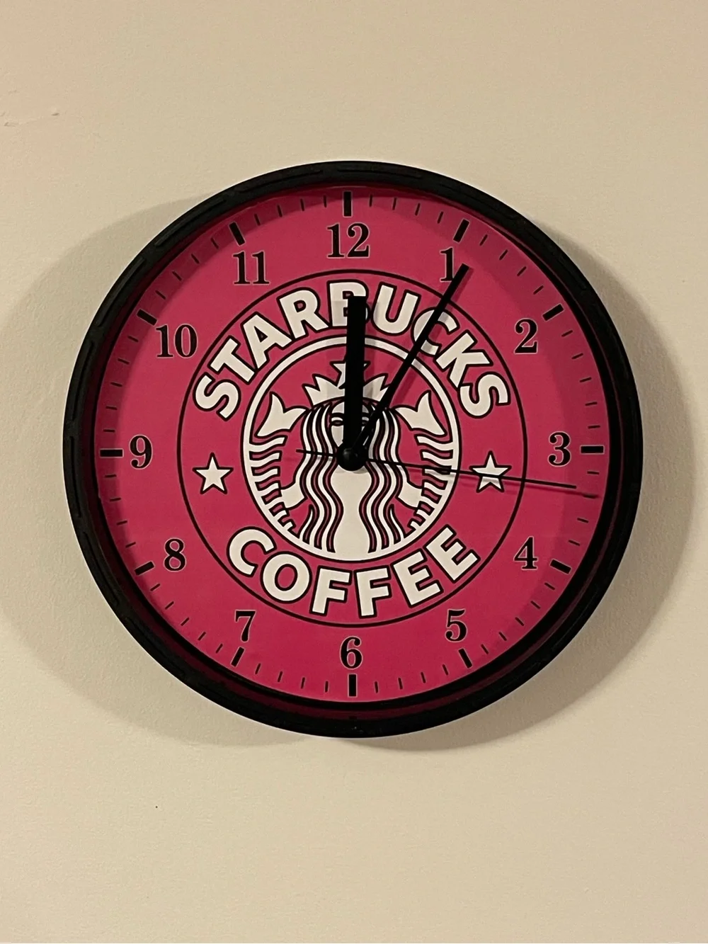 Starbucks Bright Pink Logo Wall Clock with Black Trim